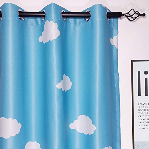 1 Pair Blue And White Cloud Semi-Blackout Curtains For Boys Kids Children Nursery Room Bedroom (Blue, 2 X 39X63 Inch) #TOP9
