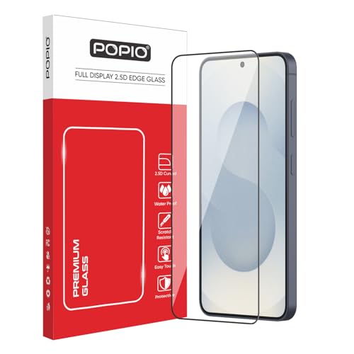 Image of POPIO Military-Grade Gorilla Tempered Glass For Samsung Galaxy S25 (Black) 9H Hardness, Edge-to-Edge Full Coverage, Anti-Scratch, Bubble-Free, Ultra Clear HD Glass, Oleophobic Coating, Face ID Compatible