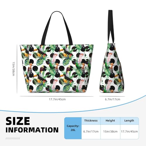 Large Beach Bags Water-resistant Sandproof - Polka Dot Parrot Toucan Leaf Cute Beach Tote Bags for Women with Zipper2