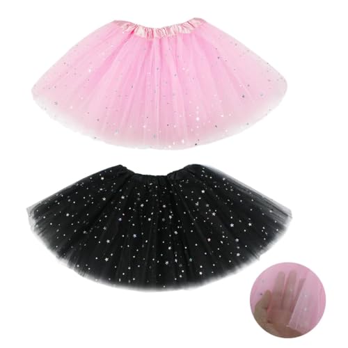 EUPSIIU 2 Piezas Faldas Tutú para Niñas Princesa Ballet Tutus Brillar Danza Capas Tul Tutu Faldas Disfraz para Danza Fiestas de Cosplay, Disfraz de Baile de Ballet para Fiesta de Navidad (2PCS)