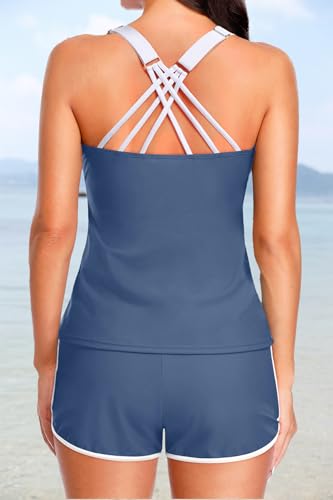 Image of Talisea Women 2 Piece Tankini Swimsuit with Pockets Boy Shorts Modest Bathing Suit Tummy Control Tank Top