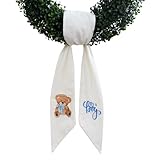 Wreath Sash for Front Door, It's a Boy, Newborn, Monogram and Embroidery, Quality White Linen, Baby Shower, Porch Accessories, and Boxwood Decoration - 56' L x 4.5' W, Indoor Outdoor Décor