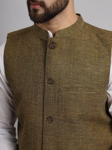 Image of LATEST CHIKAN Men's Traditional Cotton Solid Nehru Jacket /Waistcoat
