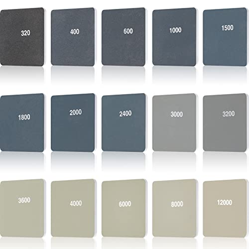 Honoson 15 Pcs 2 x 2 Inch Sanding Pads Padded Sanding Pads Polishing Soft Mess Pen Kit Double Sided Grits for Plastic Acrylic Materials