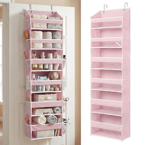 Image of HOMELUX THEORY UPGRADED 6 Tiers Over The Door Organizer Hanging - 100D EXTRA THICK & 50lbs HUGE CAPACITY, 12 Side Mesh Pockets Over The Door Shoe Organizer, Hanging Closet Organizer (Baby Pink, 1pc)