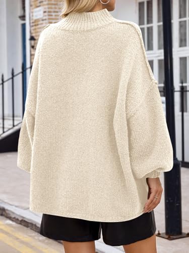Image of Saodimallsu Womens Oversized Sweaters Mock Neck Batwing Long Sleeve 2026 Fall Trendy Ribbed Knit Casual Tunic Sweater