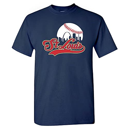 St. Louis Baseball Skyline Men's Fan T-Shirt (Navy T-Shirt, L)