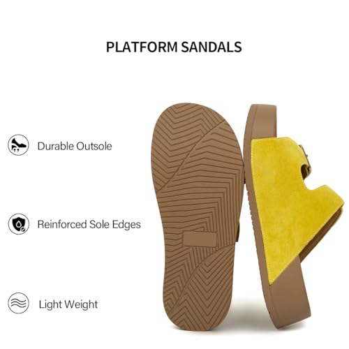 Image of Platform Sandals Women Genuine Leather Slip-on Beach Slide Buckle Comfortable Sandals with Memory Foam Soft Lining and Open Toe Low Wedges