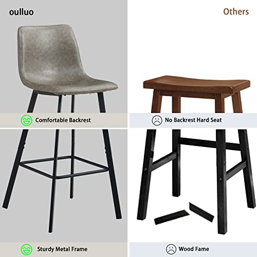 Oulluo 29 Inch Bar Height Seat Bar Stools Set Of 2,Stools With Back, Armless Greyfaux Leather Bar Chairs For Kitchen Island, Home Bar，Metal Frame, 244Mb #TOP5
