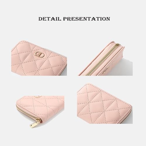 Zipper Card Holder Solid Color Access Control Card Holder Coin Purse Ladies High-End Wallet Large Capacity Card Slot (pink)4