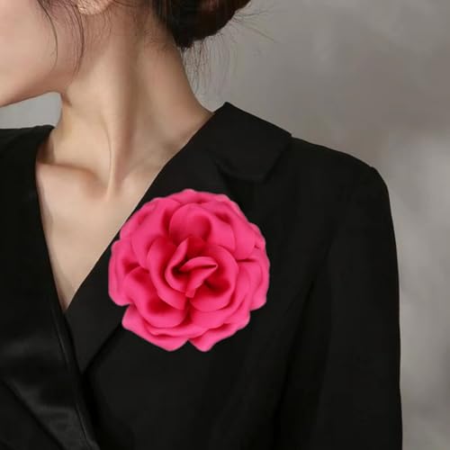 Image of Satin Fabric Rose Flower Brooches Pins for Women Elegant 3D Large Camellia Flowers Floral Lapel Pins for Valentines Day Wedding Bridal Prom Banquet Party Dress Suit Clothes Accessories