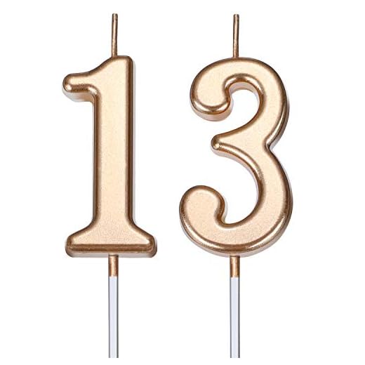 Velas de Cumpleaños 13 Velas de Numeros de Pastel Topper Decoración de Pastel de Feliz Cumpleaños para Fiesta de Cumpleaños Boda Aniversario Celebración (Dorado Champagne)
