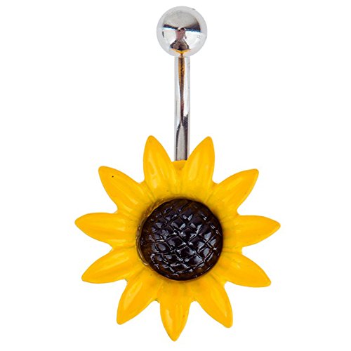 VAGA Belly Button Rings Stainless Steel Jewelry 316F stainless steel 14 Gauge Belly Ring Navel Button Piercing Bananabell Barbell With sunflower belly button ring decoration Cute Trendy Rings