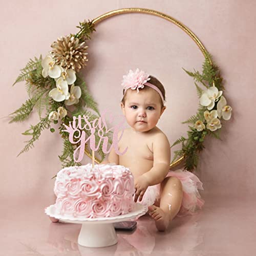 Topper Per Torta Baby Shower - Picchetto Per Festa Femminuccia Con Glitter Rosa - 4