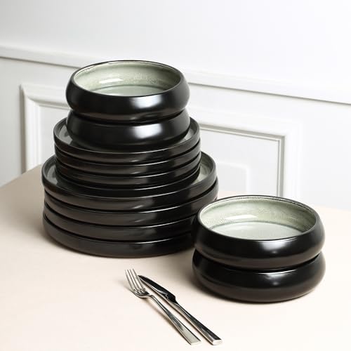 Stone Lain Lagoon 12-Piece Dinnerware Set Stoneware, Plates and Bowls Set, Microwave and Dishwasher Safe, Dish Set for 4, Green by Stone Lain - Image 4