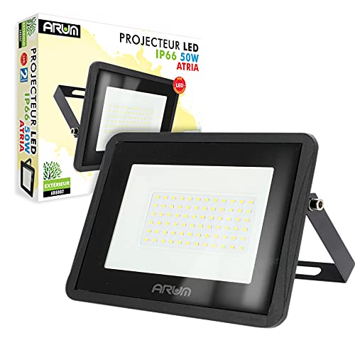 Arum Projecteur LED Extérieur Forte Luminosité IP65 Jardin Terrasse Parking Cours (Blanc Naturel 4000K, 1x 50W)