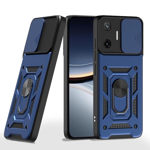 Image of Outlouders Back Cover for Poco F7 5G | D10 Tough Armor 360 Protection Case with Sliding Camera Shield & Ring Holder Stand Bumper Case (Blue)