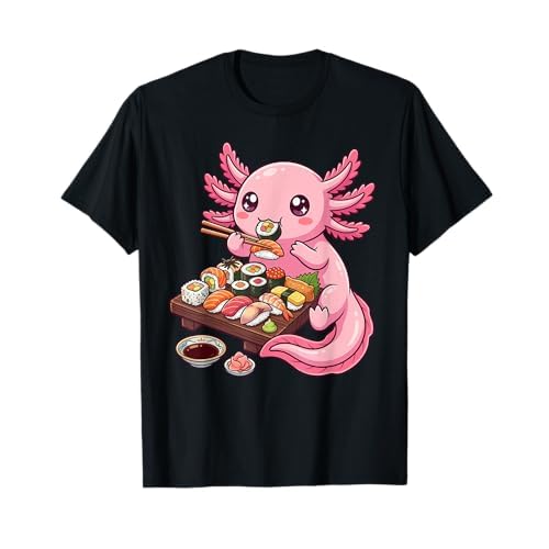 Niedliches rosa Axolotl-Sushi-Nigiri-Bubble-Tea-Anime-Essen T-Shirt