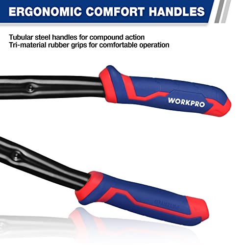 Image of WORKPRO 14-Inch Bolt Cutter, Tri-Material Handle with Comfort Grip, Chrome Molybdenum Steel Blade, for Rods, Bolts, Rivets, Wires, Cables and Chains | Heavy Duty Wire Cutter for Cutting Fence, Steel Wire, Chain, Screws, Rivet, and Medium Padlock