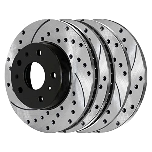 AutoShack PR65036PR65041 Front and Rear Drilled Slotted Brake Rotors Black Set of 4 Replacement for 2000 2001 2002 2003 2004 Chevrolet Impala Monte Carlo 3.4L 3.8L V6 FWD