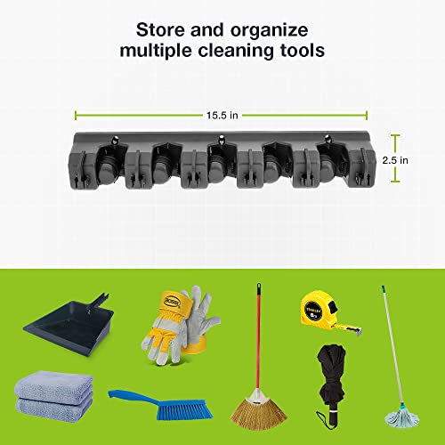 Alpine Mop And Broom Holder Wall Mount – Durable Holders For Garden Tools Broom Rake Gripper With 5 Slots & 6 Hooks - A Home Organization Must Haves #TOP2