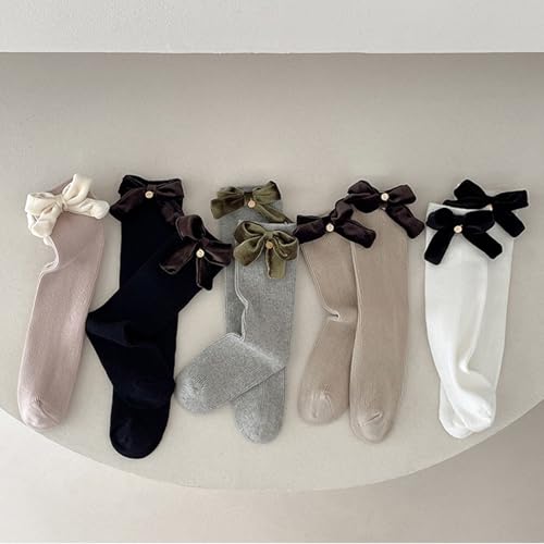 Girls Socks Knee High Cable Knit Slouch Socks with Bow 3-8 Years2