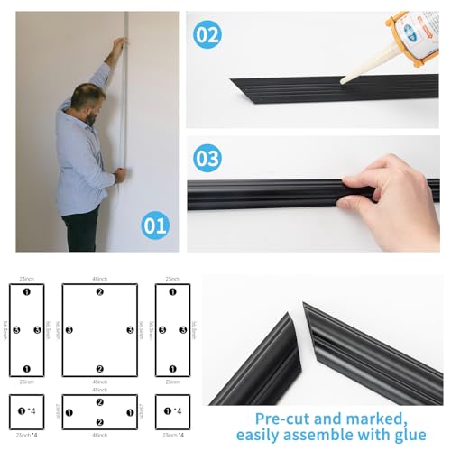 Image of Art3d Pre-Cut Wall Molding Set of 6 pcs, 3 Top 3 Bottom, Black