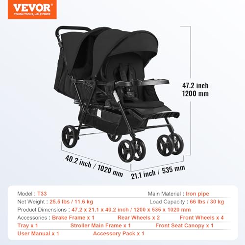 Image of VEVOR Double Stroller