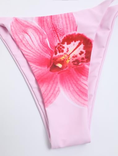 Image of ZAFUL Women's 3 Piece Floral Swimsuit Draped Neck Halter Bikini Tie Side Bathing Suit with Sheer Cover Up Skirt