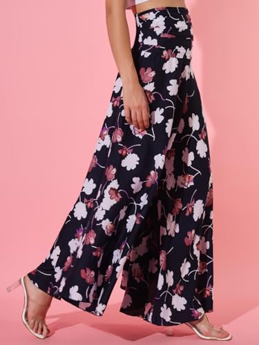 Image of Trend Arrest Navy Blue Printed Flared Palazzo