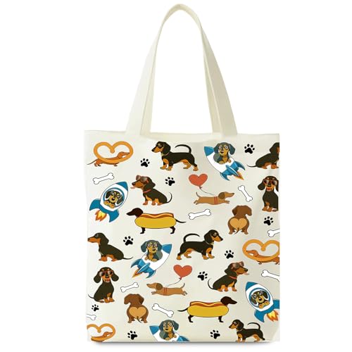 Yoljun Tote Bag, Canvas Handtasche mit Dackel Motiv 40×35 cm, Jutebeutel Alternative, Stilvolle Tote Bag Damen groß mit Henkel, Büchertasche Dackel Geschenke für Frauen Einkaufen Uni Alltag