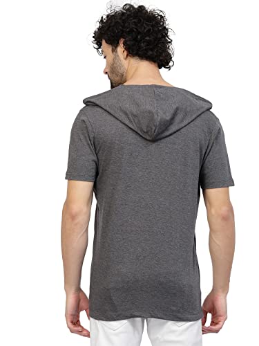 Image of Kalt Men Half Sleeves Cotton Blend Colour Block Hoodie T-Shirt