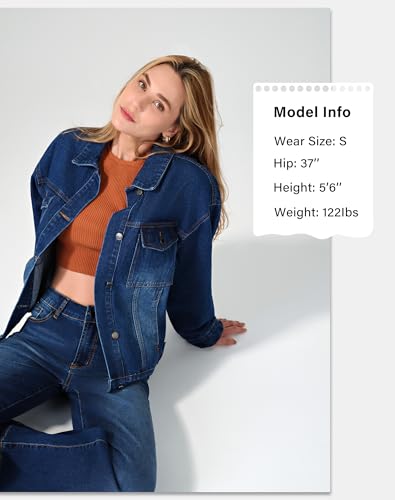roswear Jean Jacket Women Oversized Long Sleeves Button Up Washed Denim Western Jackets Trucker Coat4