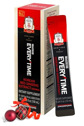 JUNG KWAN JANG Korean Red Ginseng Extract Everytime 3000mg | Sugar Free Energy Supplement, Ginseng Tea, Ginseng Supplement, Korean Food | Energy Boost, Stamina | 10 Count
