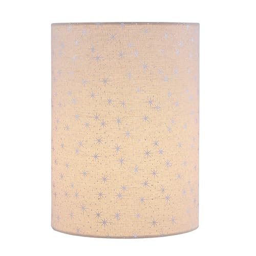 Image of Aspen Creative 31623 Contemporary Drum (Cylinder) Shaped Spider Construction Lamp Shade in Egg Shell Wheat Flaxen with Sliver Stars, 8 inch wide (8 inch x 8 inch x 11 inch)