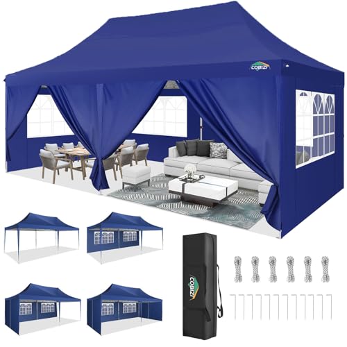 COBIZI Pavillon 3x6m Faltpavillon Wasserdicht Stabil Winterfest Partyzelt Faltbar Pop Up Pavillon mit 6 Seitenwänden UV-Schutz 50+ Gartenpavillon für Strand Hochzeit Camping, Navy Blau