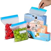 AMSGANK Set di 70 Sacchetti Ermetici per Alimenti, Sacchetti per Congelatore Riutilizzabili Richiudibili Sigillabili con Etichetta Pre-Stampata per Frutta, Verdura, Salva Freschezza (3 Misure)