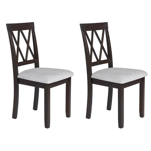 Merax 2 Piece Farmhouse Upholstered Dinining Chair, Accent Wood Diner Chairs with Padded Seat for Kitchen, Small Places, Easy Assemble Espresso