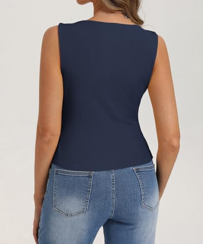 Image of Belle Poque Womens Button Down Tank Tops Ribbed Summer Vest Slim Fit Crop Going Out Tops Open Front Sleeveless Y2K Clothes