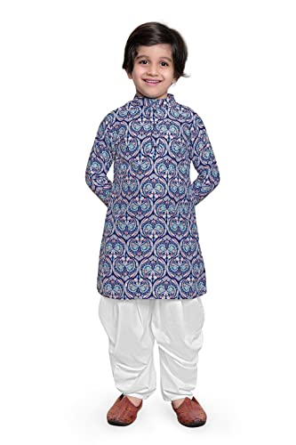 Image of Jwalin Boys Navy A line Regular Fit Kurta With Dhoti Set (JWBSET00008 Navy 36)
