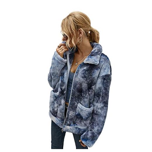 Dam teddy fleece koftor rockar utkläder varma långärmade jackor dam överrock Västar (Blå grå, L)