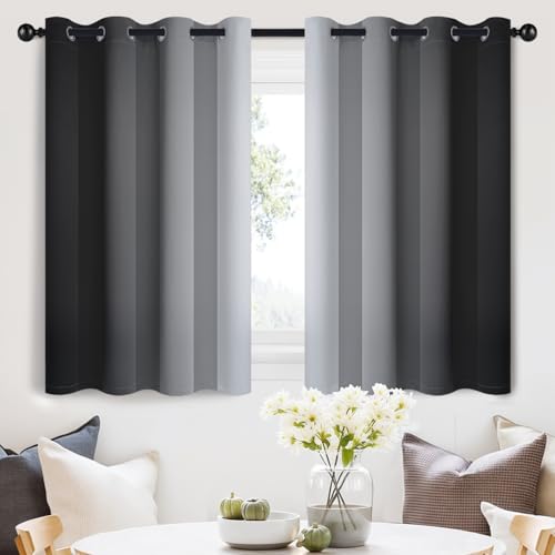 Image of SimpleHome Ombre Curtains Black to Grey White for Living Room 52Wx36L | Room Darkening Curtains for Bedroom,Gradient Light Blocking Curtain,Thermal Insulated Grommet Window Drapes,2 Panels,36 Inch