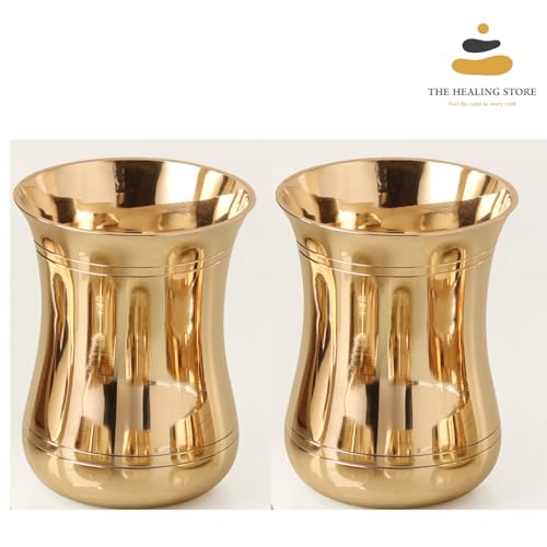 Image of THE HEALING STORE Bronze Kansa Glass, 200 ml Capacity, Gold, Medium Size (gulfa)