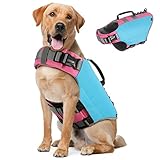 Pawaboo Schwimmweste Hund, Einstellbare Hundeschwimmweste mit Starkem Auftrieb und Langlebigem Rettungsgriff Reflektierend Rettungswesten für Hunde Schwimmen Surfen Bootfahren, XL, Blau