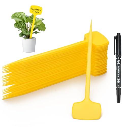 KINGLAKE 50 piezas 28.5cm etiquetas de plástico para plantas de exterior de altura etiquetas para huertos, amarillo
