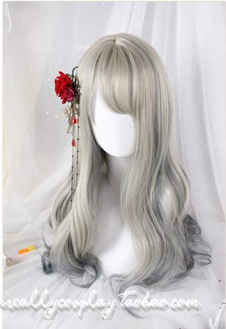 Miniatura 4 de aiyaya Peluca larga y rizada pelucas de Lolita de cabello sintético natural con gorra de peluca para cosplay y uso diario gris