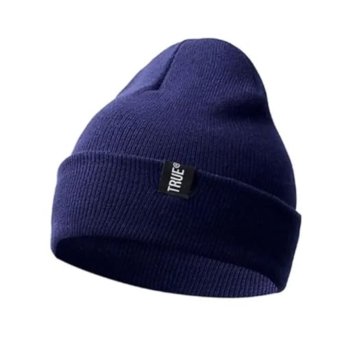 UYFRD Lettera True 10 colori casual berretti per uomo donna moda lavorato a maglia cappello invernale tinta unita hip-hop Skullies cappello cofano unisex (blu scuro)