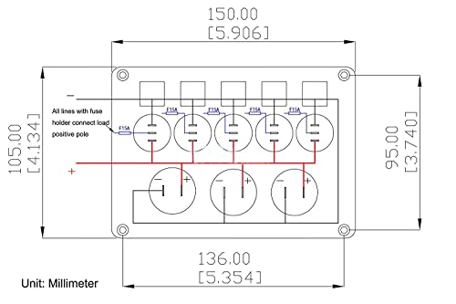 Upgrade Blue 5 Gang Marine Boat Rocker Switch Panel Circuit Breakers, Waterproof Switch Panel With 15A Inline Fuse For Truck Rv, Digital Voltmeter Usb Charger Port Dc 12 Volt Power Outlet Socket #TOP7