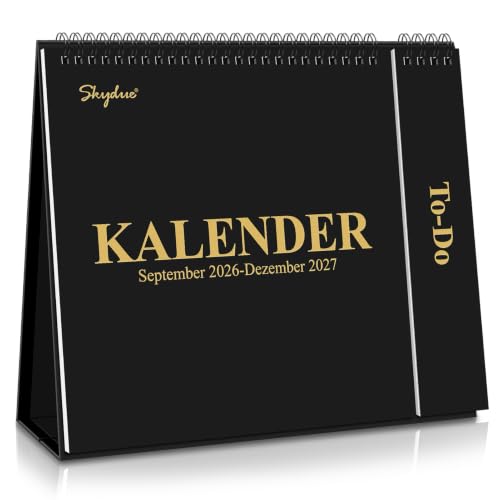 SKYDUE Calendrier de bureau 2026 - À poser - Calendrier mensuel avec liste détachable - Format A5 - Noir - 2027