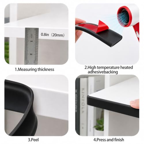 Image of U-Shape Black TPE Edge Banding 16.4Ft (W:0.8'' H:0.2'') | Self-Adhesive Flexible Edge Trim, Furniture Edge Protector & Countertop Molding